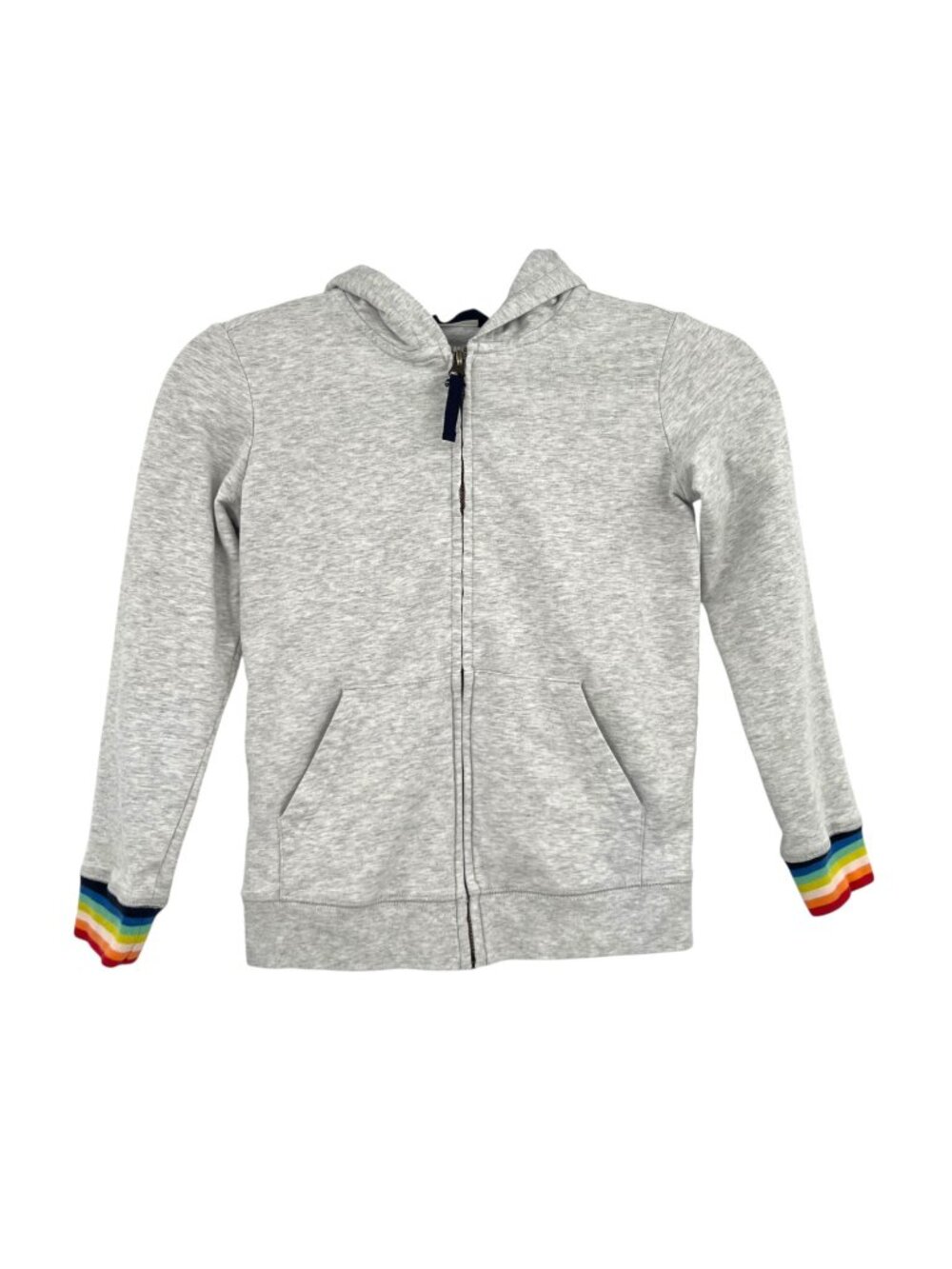Primary Gray Kids Hoodie Rainbow Cuffs Full-Zip Size 6-7 Cotton Blend Cozy